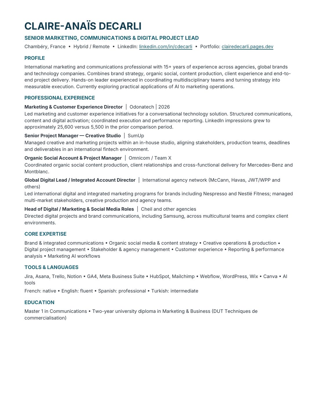 CV of Claire-Anaïs Decarli (English)